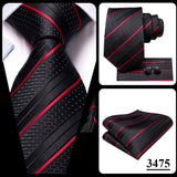 Black Red Striped Silk Wedding Tie For Men Handky Cufflink Gift Men Necktie Fashion Business Party Dropshiping Hi-Tie Designer