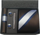 Classic 100% Silk Men's Ties In Gift box 8cm Plaid Dot Striped Business Necktie Handkerchief Cufflinks Wedding Party Tie Set