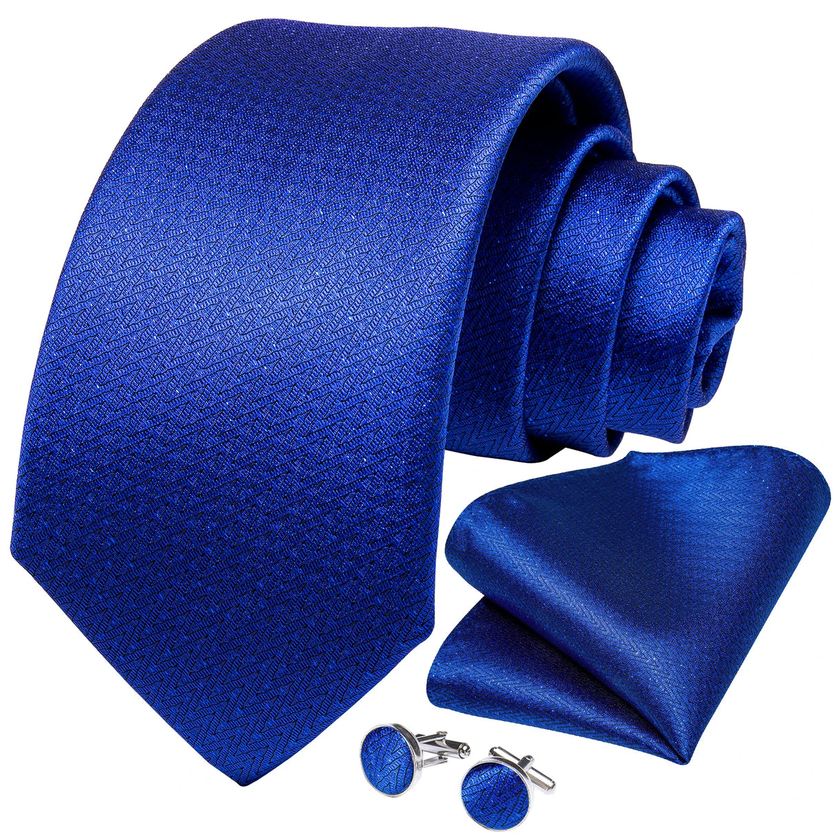 DiBanGu Blue Striped Silk Mens Wedding Ties With Hanky Cufflinks Set Jacquare Woven Neck Ties Set For Men Necktie Fashion