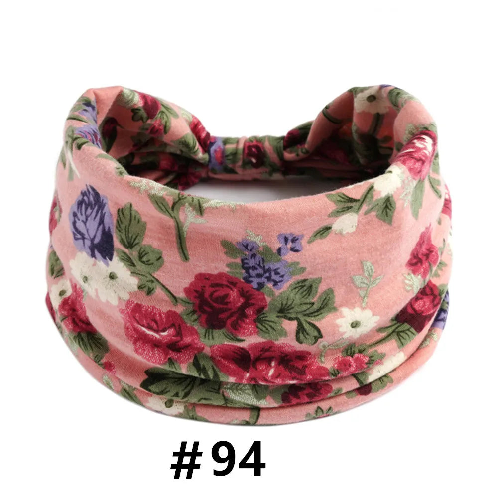 Leopard Print Headbands for Women Wide Boho Turban Head Wraps Cotton Knotted Elastic Hairbands Non Slip Workout Hair Accessories