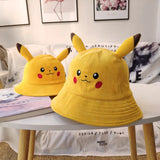Anime Pika Bucket Hat Sun Hat with Ear Cute Cartoon Wide Brim Fisherman Beach Outdoor Baseball Hat Cap for Adult Kids Child
