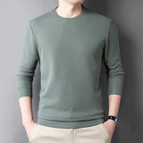 2024 Men's Casual Fashion Long Sleeved Round Neck T-shirt Waffle Comfortable Top