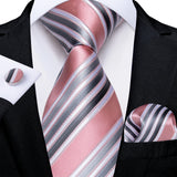 Fashion Striped Tie For Men Red Wine White Silk Wedding Tie Hanky Cufflink Gift Tie Set DiBanGu Novelty Design Business MJ-7337