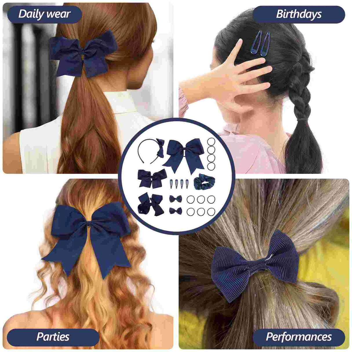 Navy Hair Accessories Set For Hair Bands Ponytail Holders Kids Headbands Hair Clips With Bows Braiders Hair Bow Clips Elastics