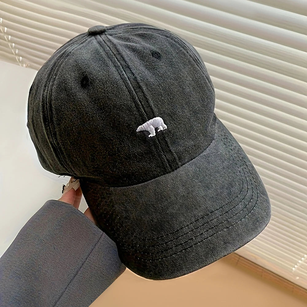 Fashionable Retro Polar Bear Embroidered Baseball Cap For Women Japanese Style Versatile Big Head Circumference Duckbill cap