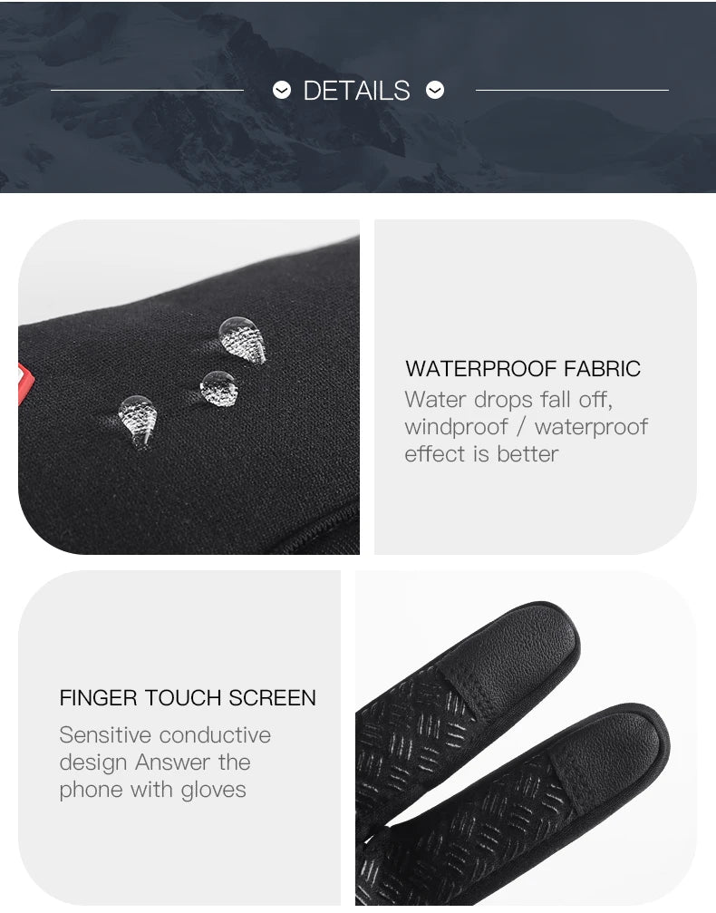 Autumn Winter Motorbike Gloves Men Women Windproof Anti-slip Touchscreen Fleece Keep Warm for Work Gloves Men Sports Bike Black