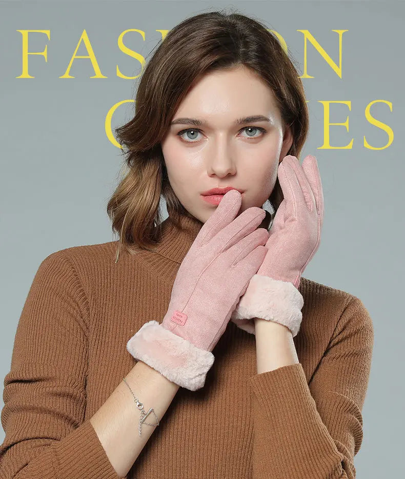 New Fashion Gloves Autumn Winter Cute Furry Warm Mitts Full Finger Mittens Women Outdoor Sport Female Gloves Screen