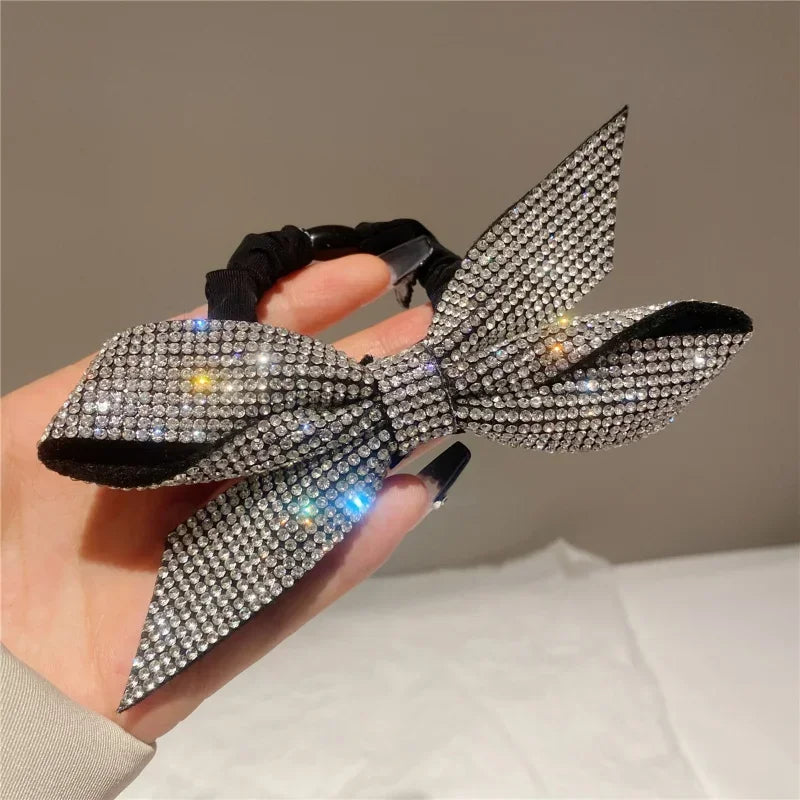 Korean Bow Elastics Hair Ties for Women Girls Shiny Crystal Ponytail Hair Rope Rubber Headbands Hair Accessoriesi-Remiel