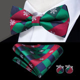 Hi-Tie Christmas Green Bow Ties for Men Silk Butterfly Tie Bow Tie Hanky Cufflinks Set Wedding Party Paisley Plaid Solid Bowtie