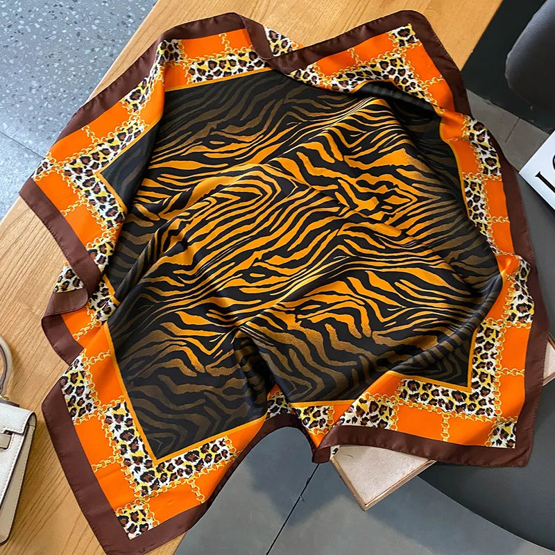 New Satin Shawl Design Wild leopard Print Silk Square Women neck scarves Wrap Headkerchief Beach Hair Band women's bandana