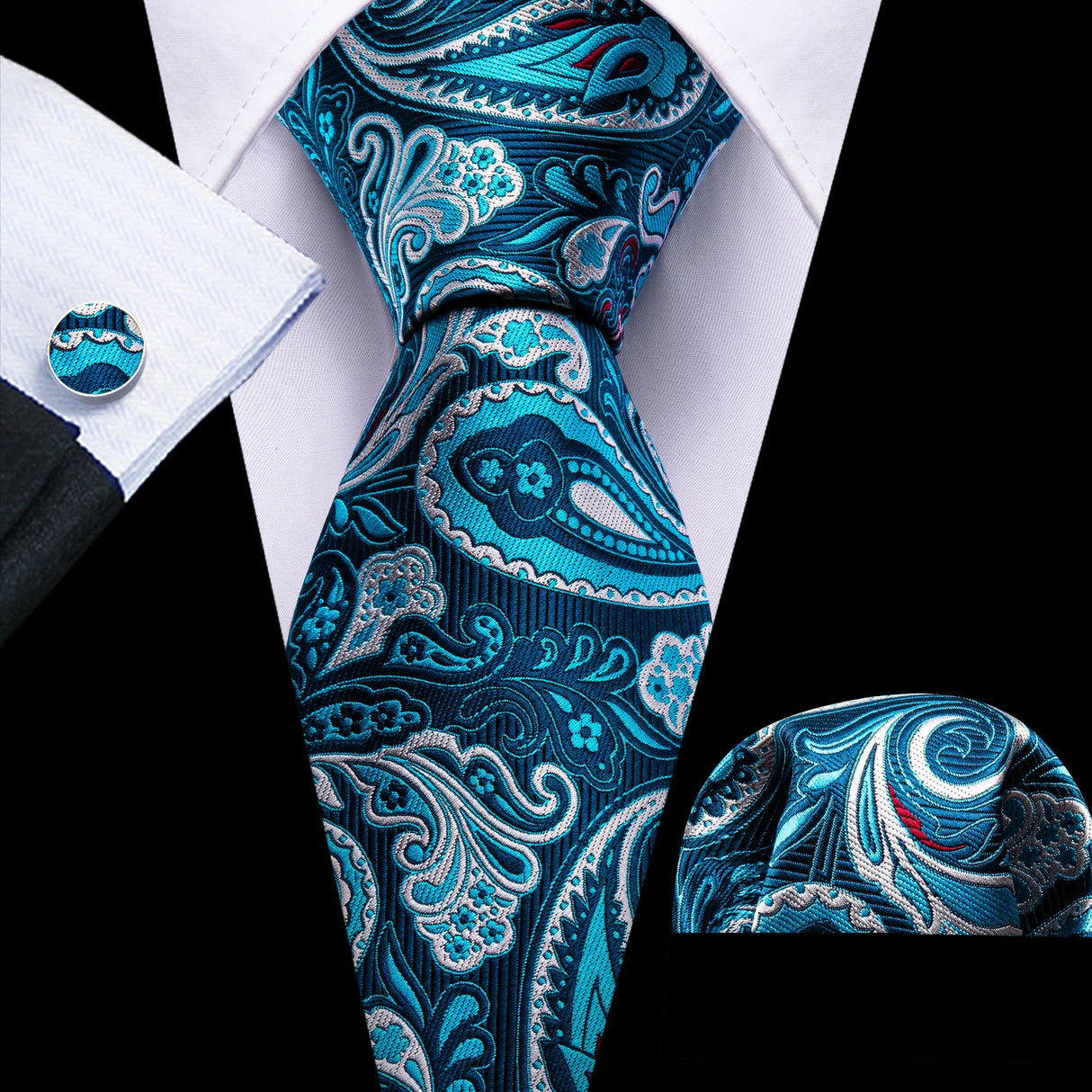 Noverlty Teal Silk Necktie For Men Solid Luxury Brand Suit Pocket Square Cufflinks High Quality Tie Set Wedding Party Barry.Wang