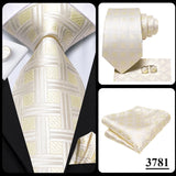 Hi-Tie Designer Grey Plaid Novelty Silk Wedding Tie For Men Handky Cufflink Gift Mens Necktie Fashion Business Party Dropshiping