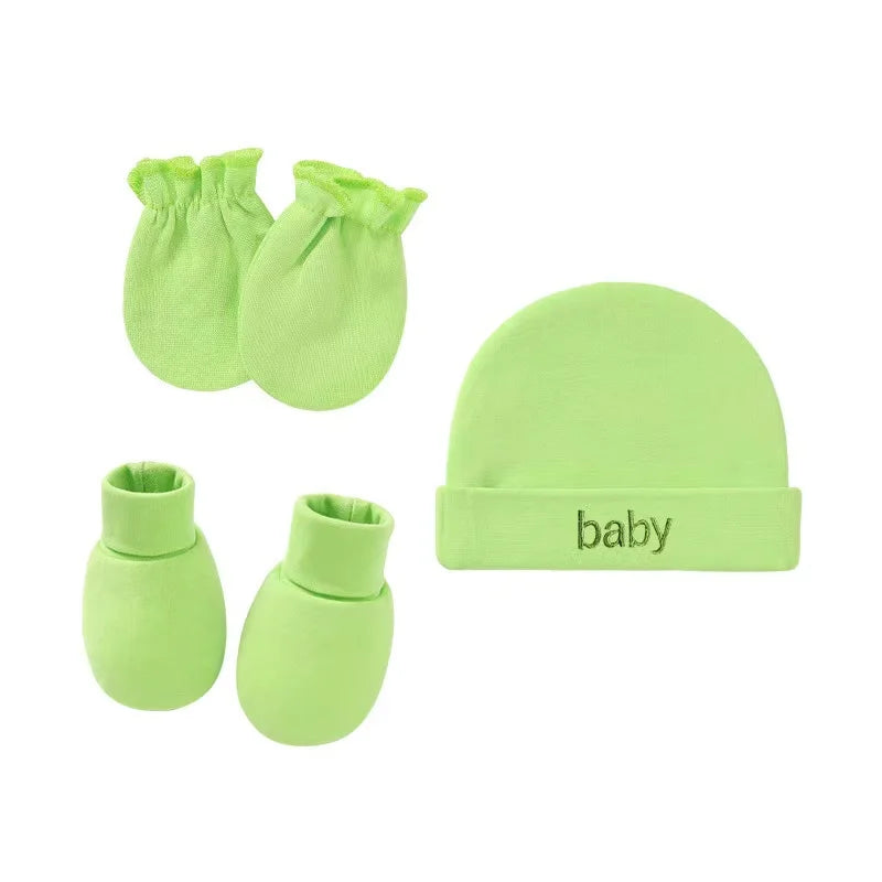 Newborn Hat+Gloves+Socks Set for Baby Boy&Girl Cotton Fall Casual Photography Props Soft Headwear Infant Nightcap Fashion