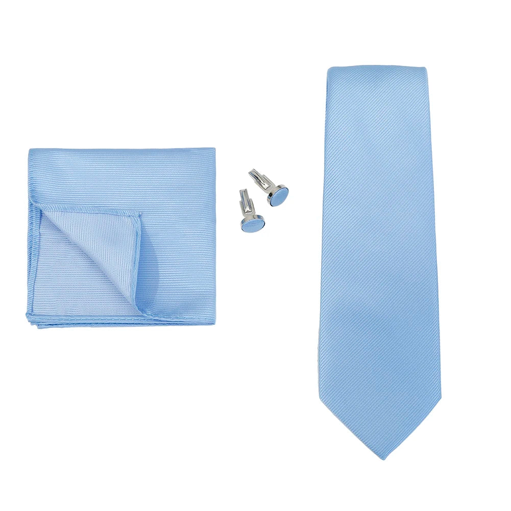 Corbata de marca de moda hecha a mano, sólida, con pañuelo y gemelos, para hombre, corbata, traje, camisa, accesorios de boda, regalos para hombre.