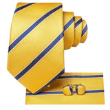 Luxury Yellow Blue Striped 2022 New Fashion Brand Ties for Men Wedding Party Necktie Set Handkerchief Cufflinks Gift Wholesale