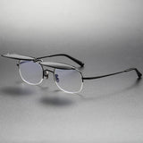 Vintage Titanium Square Glasses Frame with Flip Up Sunglasses Women Brand Designer Eyeglasses Men Trendy Semi Rimless Eyewear