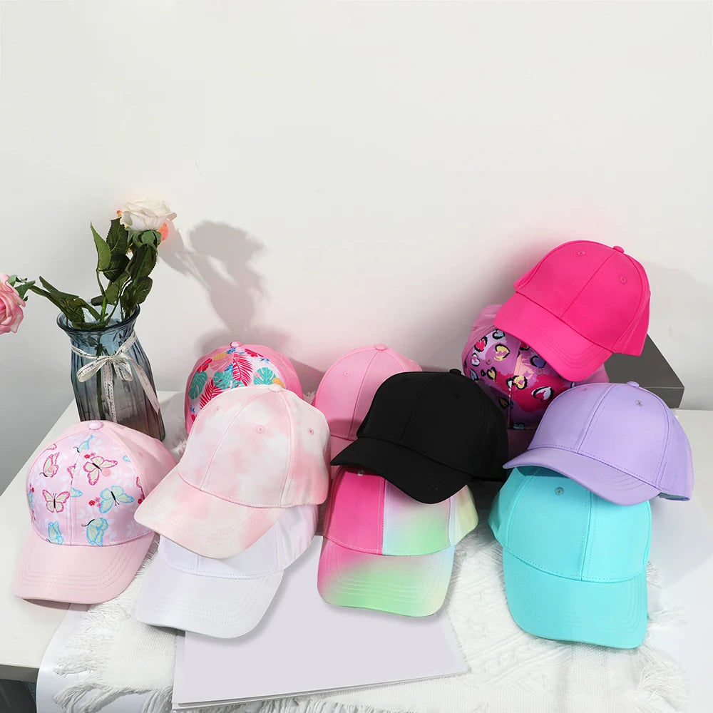 Fashion High Ponytail Kids Boy Hat Sun Hats Baseball Caps Adjustable Solid Color Print Travel Caps Baby Children Peaked Caps Hat