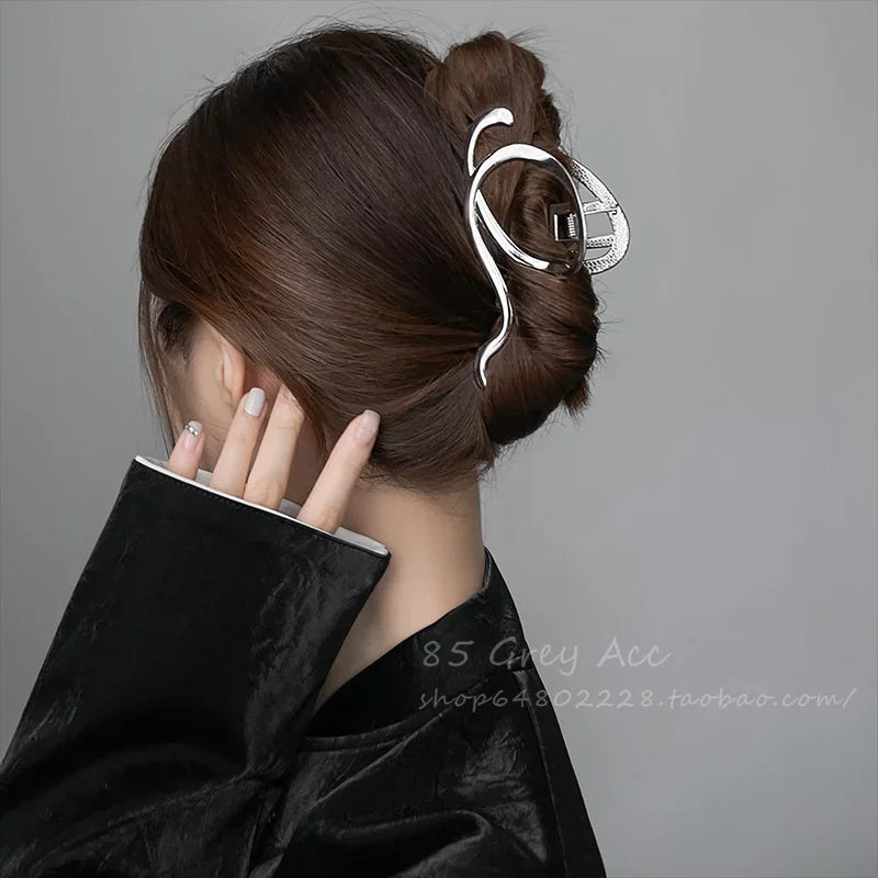 New Punk Geometric Metal Gold Silver Simple Hair Clip Claw for Women Trendy Large Crab Catches Clamp Korea Headwear Accessories