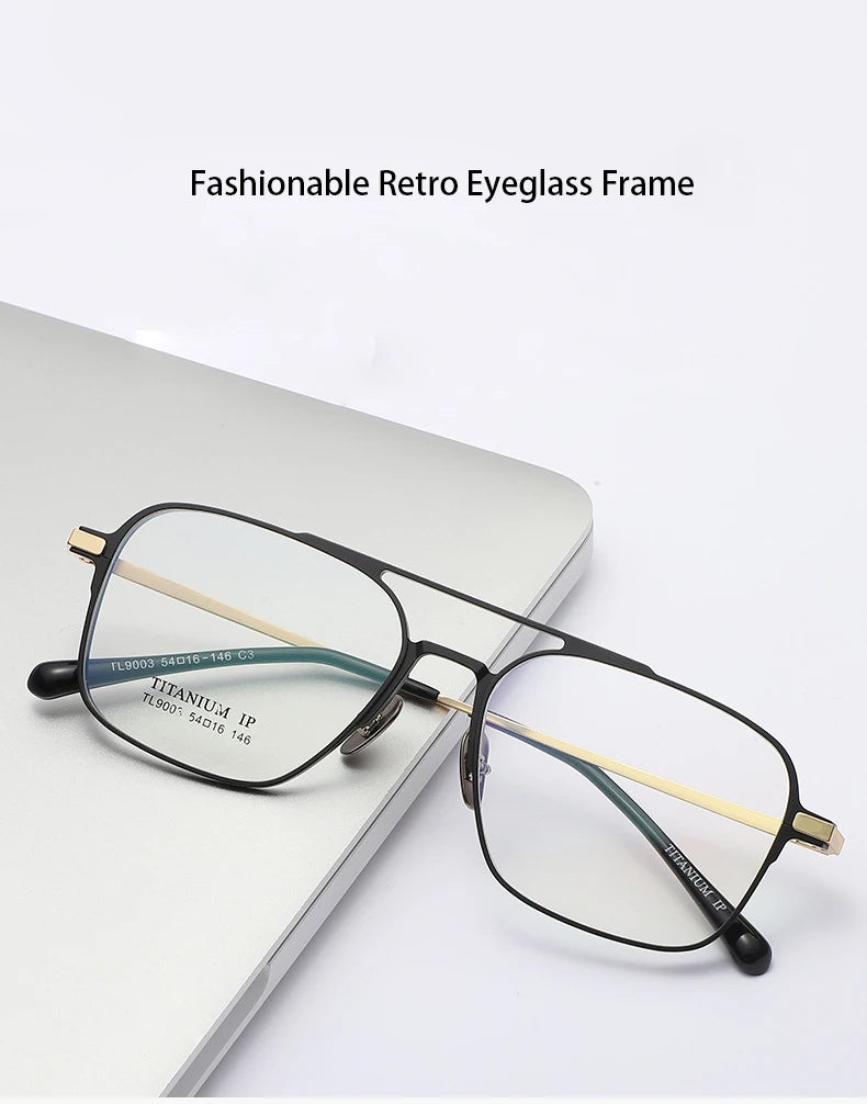 Light Pure Titanium Frames Retro Polygon Spectacle Pilot Ultra Double Bridge Customized Optical Prescription Eyeglasses Man