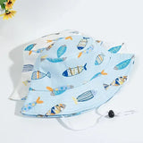 1-5 Years Cartoon Printing Baby Bucket Hat Cotton Breathable Kids Fisherman Hat Infant Toddle Sun Hat with Drawstring Baby Cap
