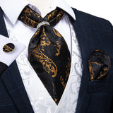 Luxury Silver Paisley Men Ascot Tie Wedding Formal Cravat Ascot Scrunch Self British Neck Tie Set Pocket Square Cufflink DiBanGu