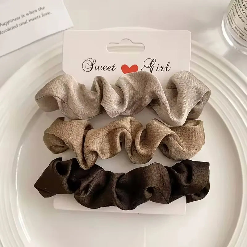3/4/5 PCS Elastic Bands Elegant Solid Color Satin Pleated Scrunchies Woman Strong Ponytail Hair Ties Accessories Wholesale