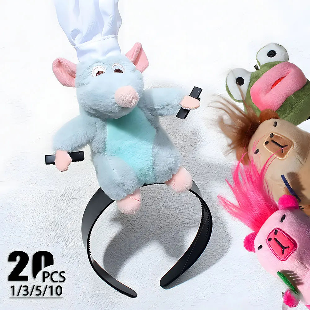 5PCS Headband Cartoon Mouse Hairband New Cartoon Plush Doll Headband French Wide-brim Hairpin Photo Headwear Creative Girl Gift