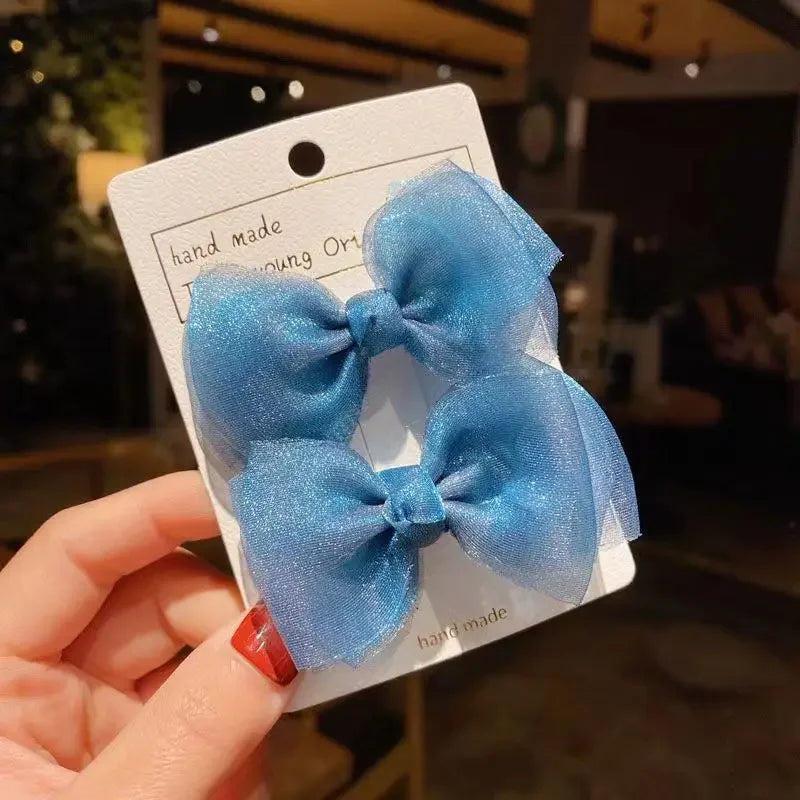 1Pair Cute Girls Hairgrips Hairpins Hair Clips Solid Color Ribbon Bow-knot Handmade Bows Barrettes Hair Accessories