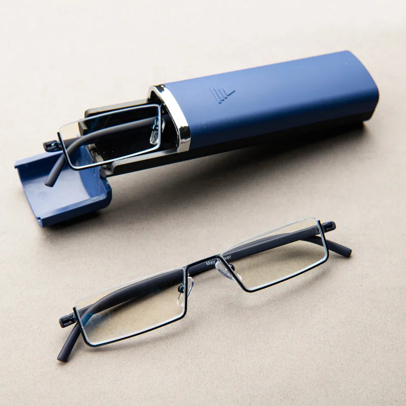 Blue light Blocking Reading Glasses for Men Metal Frame Readers Magnifier Presbyopia Lens Eyewear With Case +1.25+1.75+2.25