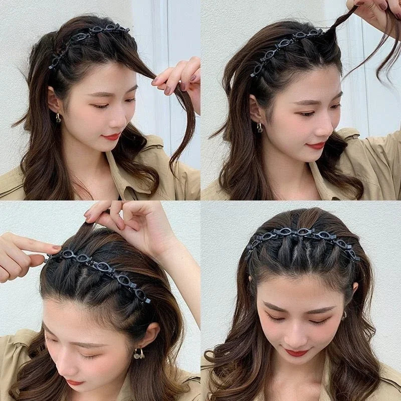 New Double Band Headbands for Women Hairstyle Fashion Non-Slip Hair Bands with Clips  Bezel Hair Hoop Hair Headwear 머리띠