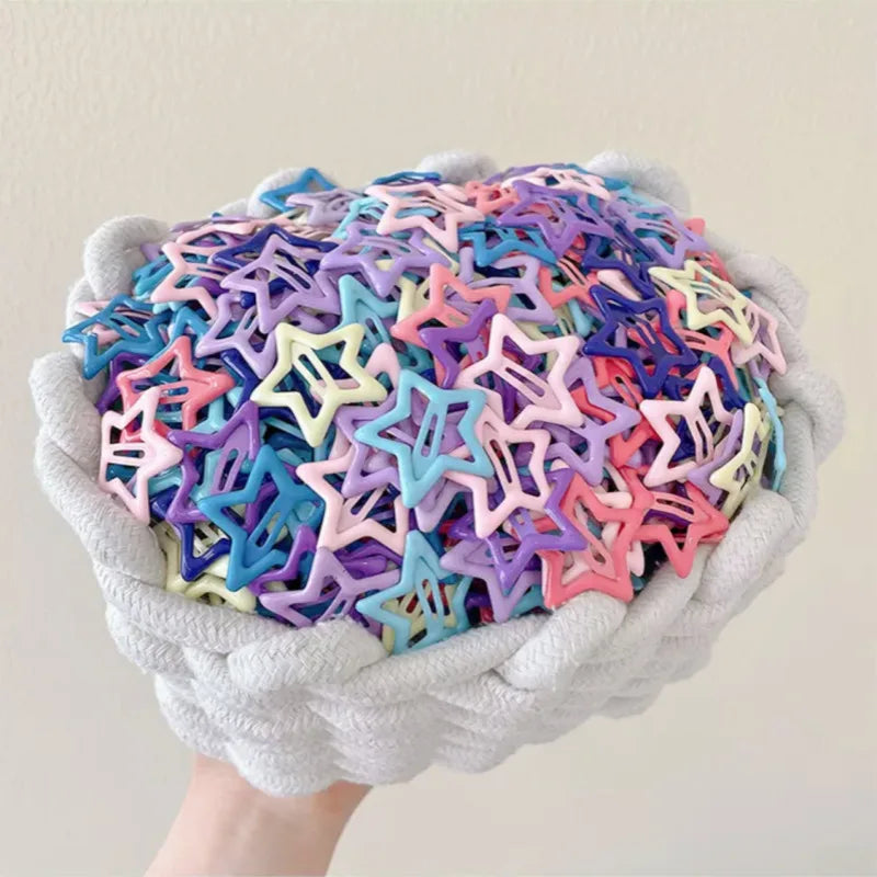 KYDZSW 10Pcs Children Cute Colors Geometric Stars Ornament Hair Clips Girls Lovely Sweet Hairpins Kid Hair Accessories