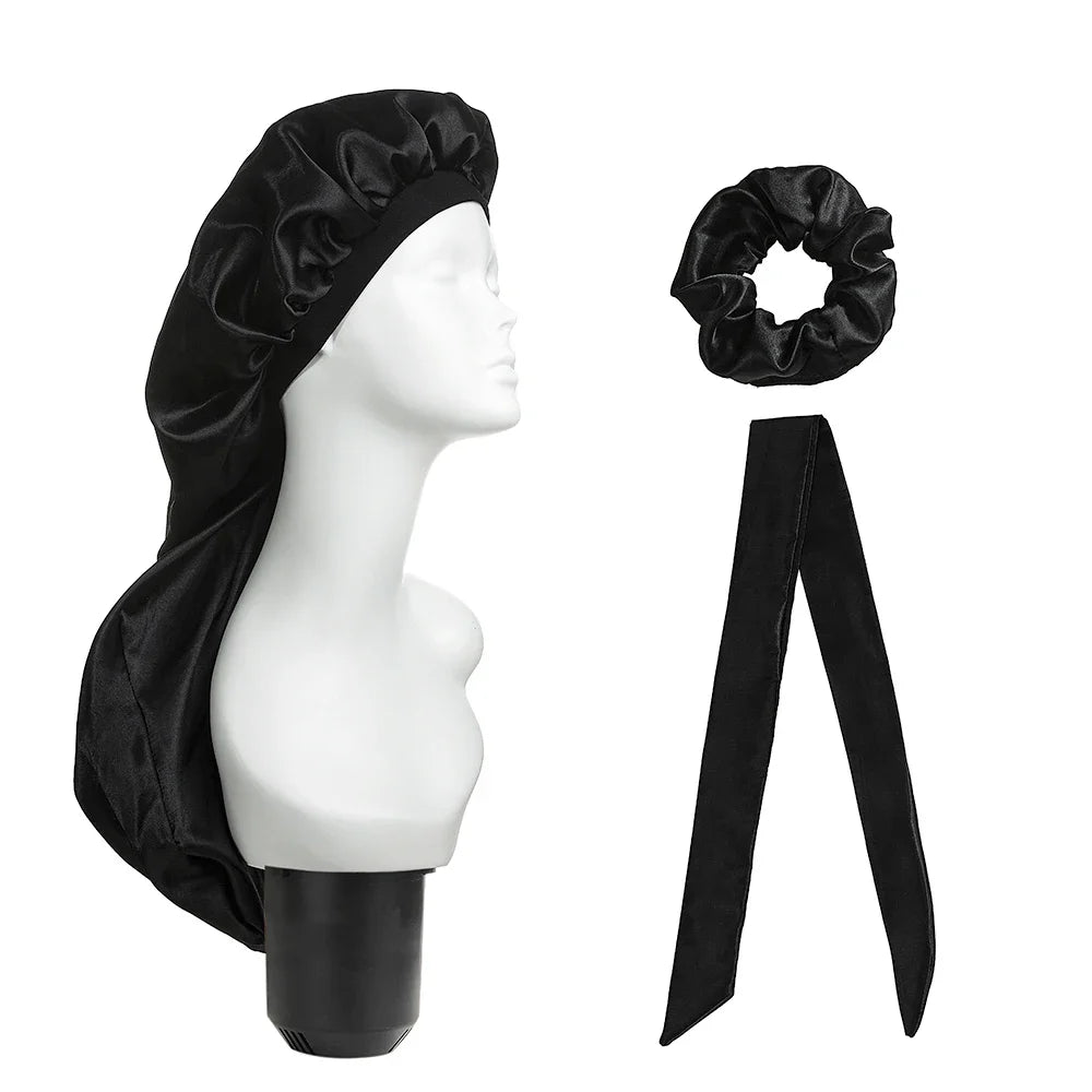 3Pcs Elastic Wide Edge Satin Bonnet Long Hair Hat Sleeping Hats Wrap Night Cap Hair Care Bonnet for Women Men Unisex Cap