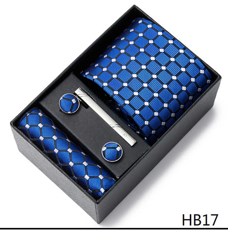 Gravatas For Men Newest design Silk Tie Handkerchief Cufflink Set Necktie Box Striped Blue Office