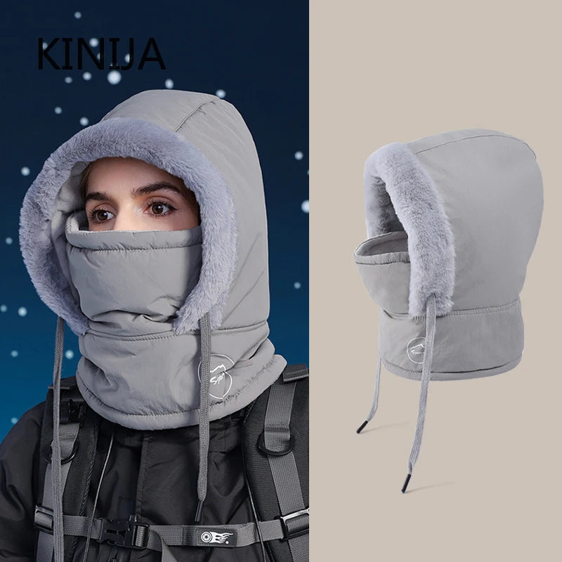 Plush Warm Hat Thickned Beanies Cap Outdoor Windproof Scarf One-Piece Hat Hood Cover Fleece Hat for Cycling Running Waterproof
