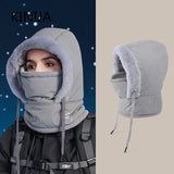 Plush Warm Hat Thickned Beanies Cap Outdoor Windproof Scarf One-Piece Hat Hood Cover Fleece Hat for Cycling Running Waterproof