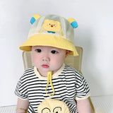 Summer Breathable Mesh Baby Hat Cute Bear Infant Boy Girl Bucket Hats Korean Cartoon Toddler Kids Casual Fisherman Cap