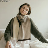 New Autumn And Winter Soft Warm Woolen Scarf Colour Blocking Simple Atmosphere Sense Of Knitted Scarve Female Fashion Shawl