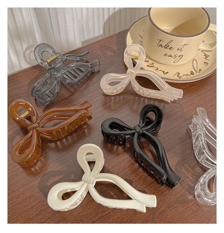 Ponytail Bow Large Hair Claw Crab Hair Accessories for Women Solid Acrylic Bowknot Hair Clips Hairpins Girls Barrettes Headbands