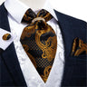 Luxury Silver Paisley Men Ascot Tie Wedding Formal Cravat Ascot Scrunch Self British Neck Tie Set Pocket Square Cufflink DiBanGu