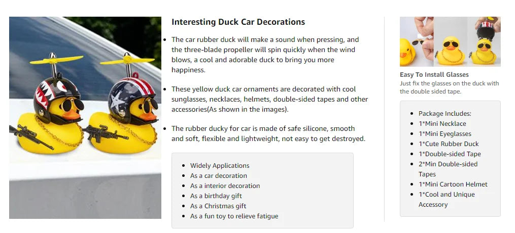 Car Duck Auto Interior Decoration Car Ornaments Rubber Duck With Helmet Bicycle Road Bike Motor Kids Toy Bike Accessories