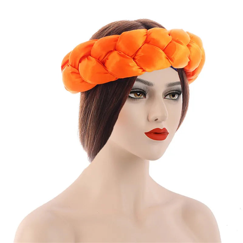 2025 Latest Satin Twist Braids Headband Elastic Headwear African Cap Nigerian Wedding Gele Women Turban Bandana Bandage Wrap Hat