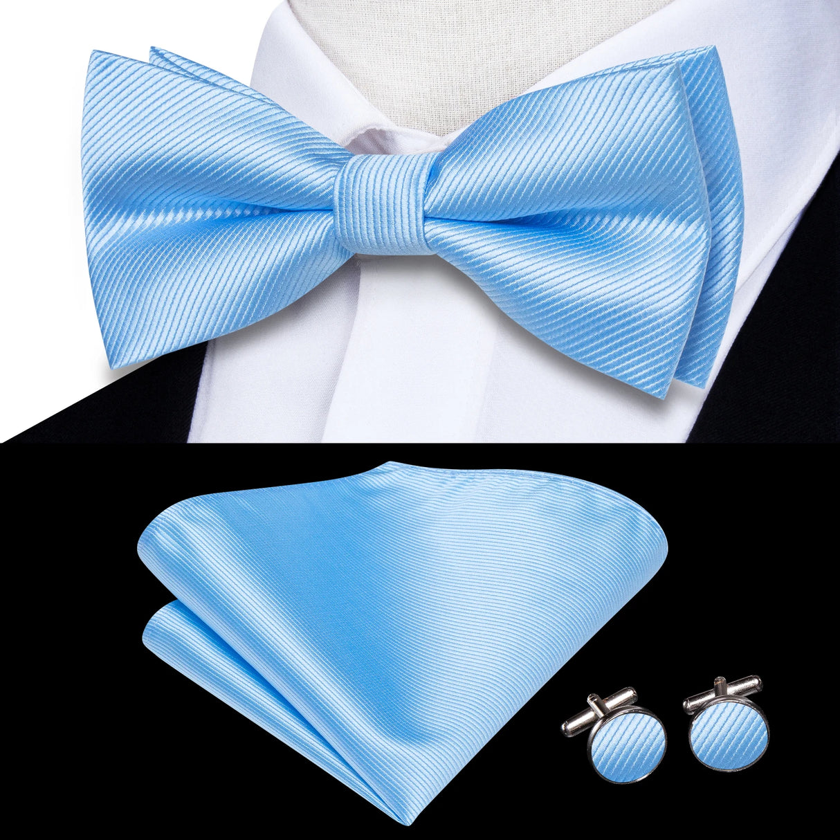 Dropshipping Solid Silk Mens Bow Tie Hanky Cufflinks Set Pre-tied Butterfly Knot Bowtie Wholesale for Male Wedding Business