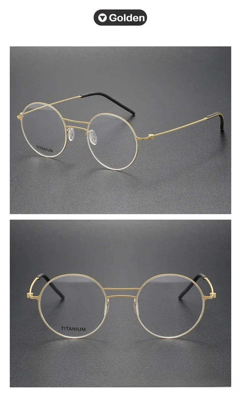Handmade Round Titanium Glasses Frames 5518 Retro Men Double Beam Round No Screw Eyeglasses Denmark Brand Lightweight Women