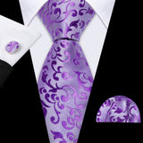 Male Gift Silk Men Tie Set Purple Violet Solid Paisley Striped Wedding Business Tie for Man Necktie Handky Cufflinks Barry.Wang