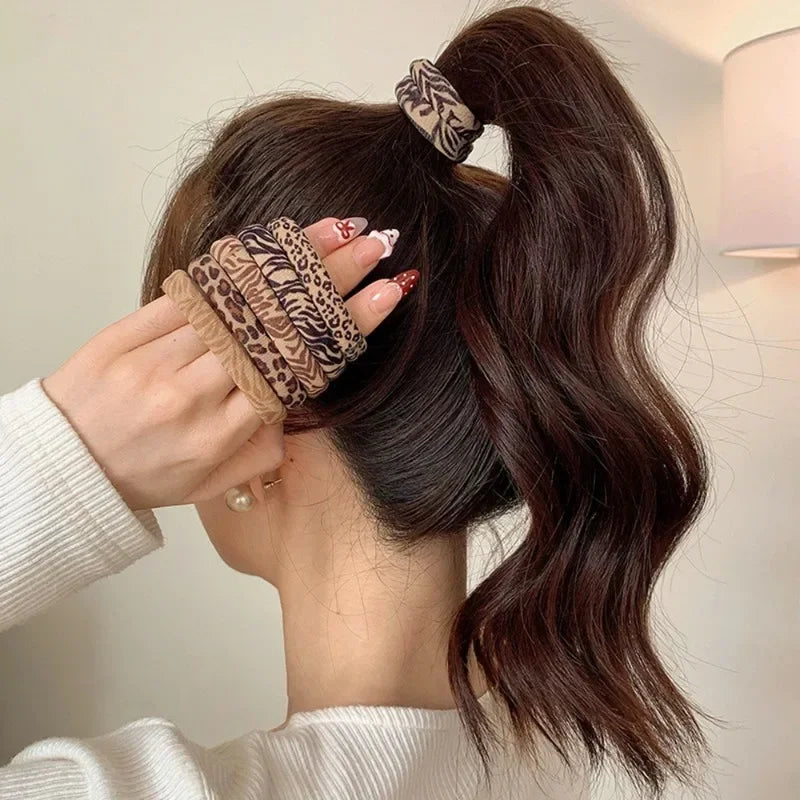 5pcs Leopard Print High Elastic Hair Ties Scrunchie Ties High Elasticity Ponytail Holder Women Girls Hair Rings Rope Accessories