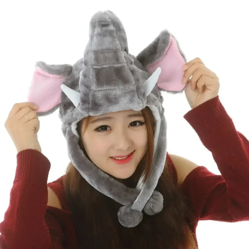 Soft Plush Animal Hat Moving Ears Hat Headgear Ears Airbag Cap Ear Protection Earmuff Funny Toys Neck Warmer Winter Warmer