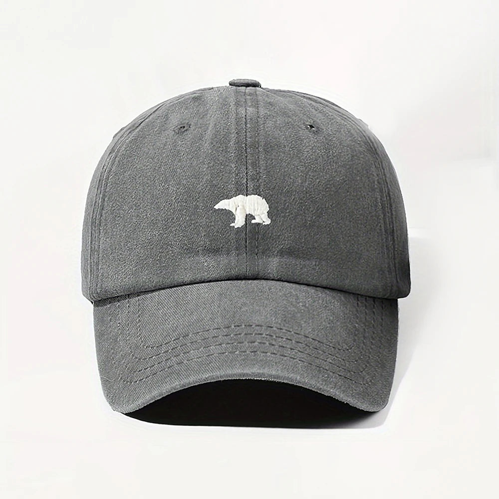 Fashionable Retro Polar Bear Embroidered Baseball Cap For Women Japanese Style Versatile Big Head Circumference Duckbill cap