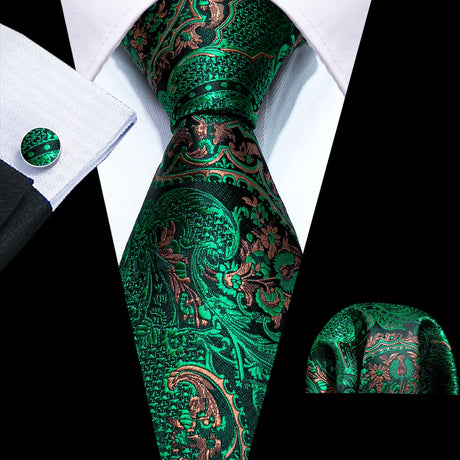 Fashion Luxury Green Silk Tie For Men Casual Formal Wedding Geometric Tie Barry.Wang NeckTies Hanky Cufflinks Set Business Gift