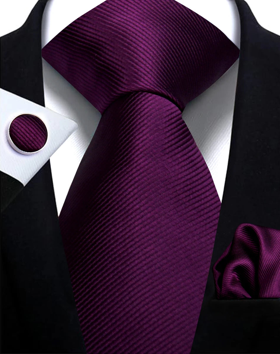 Corbata de marca de moda hecha a mano, sólida, con pañuelo y gemelos, para hombre, corbata, traje, camisa, accesorios de boda, regalos para hombre.