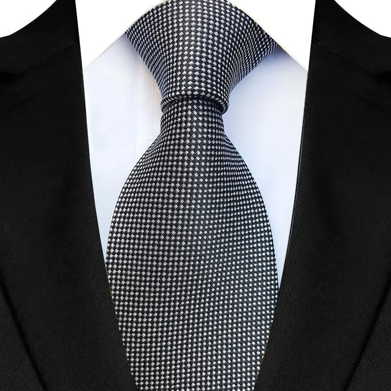 Luxury 8CM Mens Necktie Gray Sliver Color Dot Stripes Solid Tie For Man Groom Jacquard Woven Neck Tie For Business Wedding Party